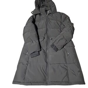 DKNY Womens‎ Long Puffer Parka Jacket Hooded Black Quilted Winter Coat XLarge XL